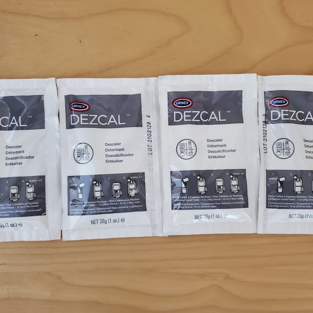 Descaler by Urnex Dezcal Cleaning Powder For Coffee Machines Set of 4 Each 1 Oz